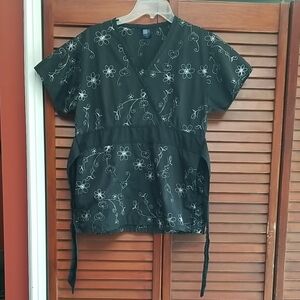 Medgear Black Embroidered Scrub Top